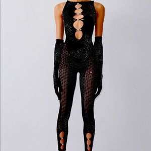 Poster Girl Rhinestoned Janice Jumpsuit & Gloves